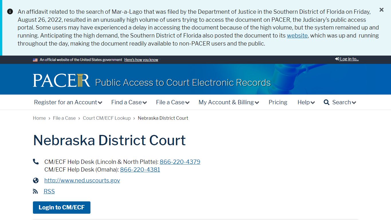 Nebraska District Court | PACER: Federal Court Records